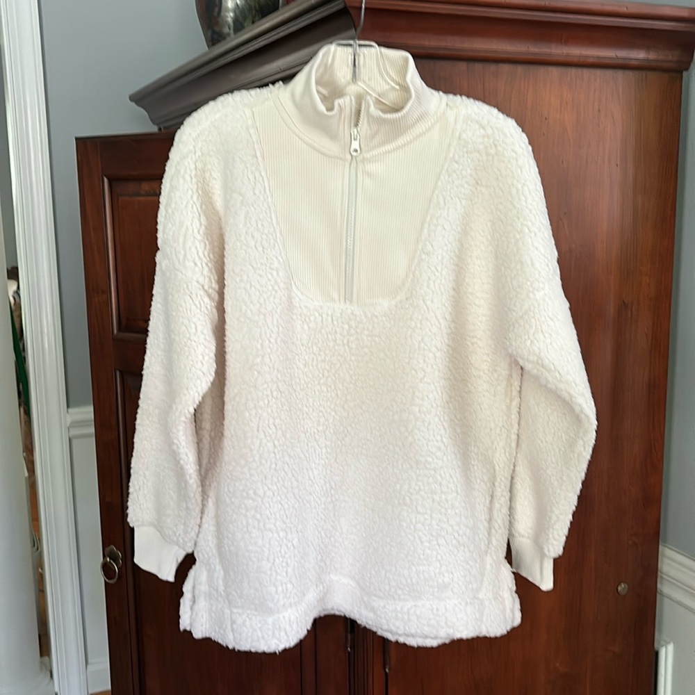 NWT Aerie Oversized Sherpa Ribbed Neck Quarter Zip Pullover